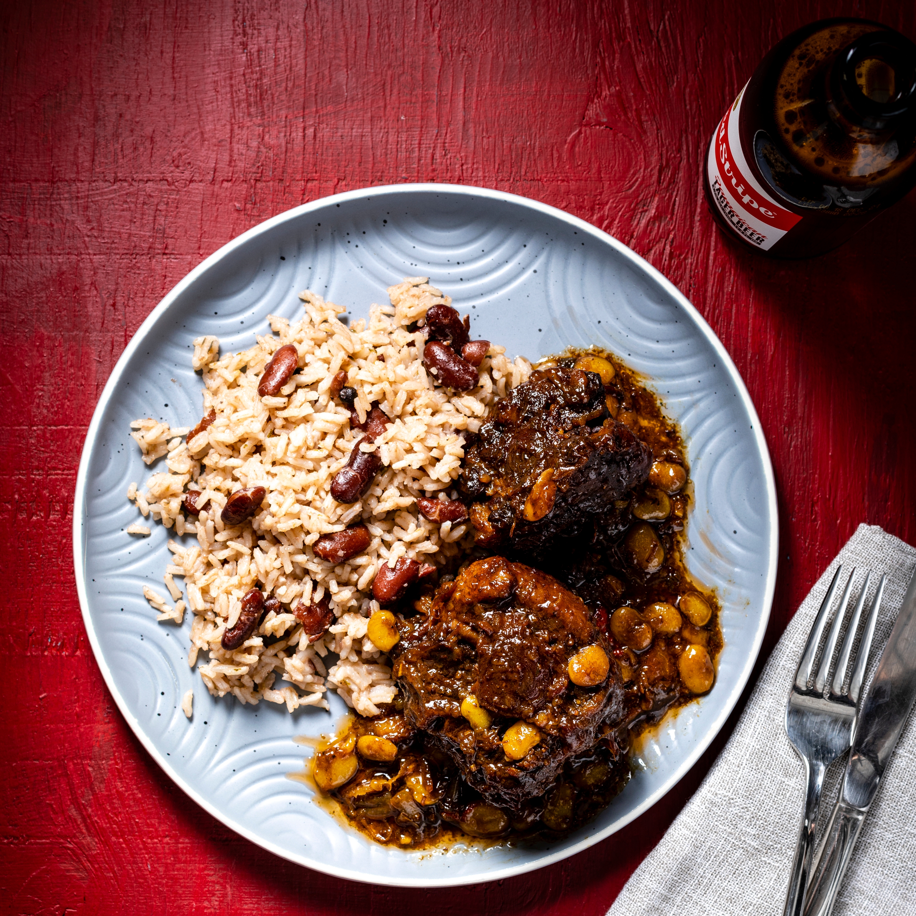 oxtail with rice and beans